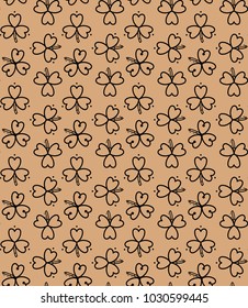 Clover seamless pattern. St. Patrick's Day endless repeated backdrop, texture, wallpaper. Luck symbol backdrop. Vector flat illustration