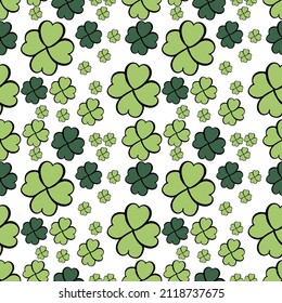 Clover seamless pattern. St. Patrick's Day hand-drawn spring background. Vector illustration.