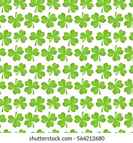 Clover seamless pattern. St. Patrick's Day endless repeated backdrop, texture, wallpaper. Luck symbol backdrop. Vector illustration