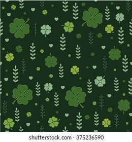 Clover. Seamless vector pattern with cute leaves, herbs and clover. St. Patrick's Day