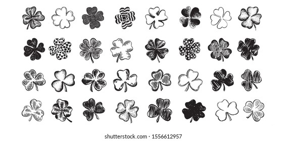 Clover set, hand drawn illustration. Patrick day.