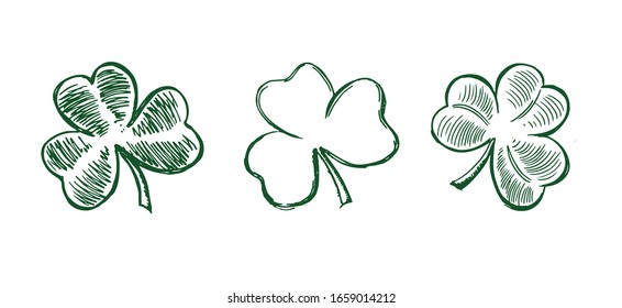 Clover set, hand drawn illustration. Patrick day.	