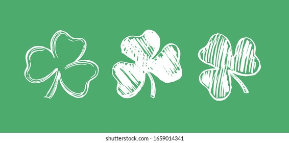 Clover set, hand drawn illustration. Patrick day.	