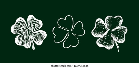 Clover set, hand drawn illustration. Patrick day.	