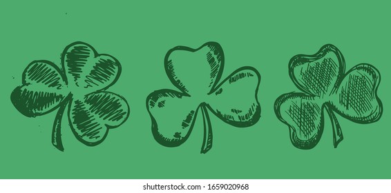 Clover set, hand drawn illustration. Patrick day.	