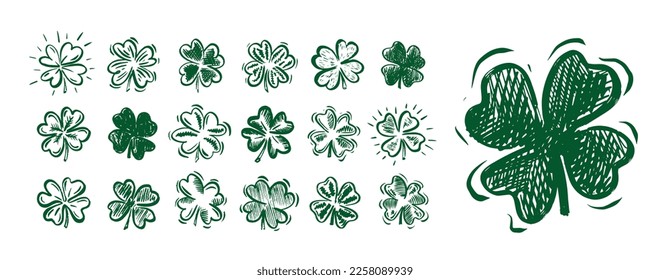 Clover set, hand drawn illustrations, vector.