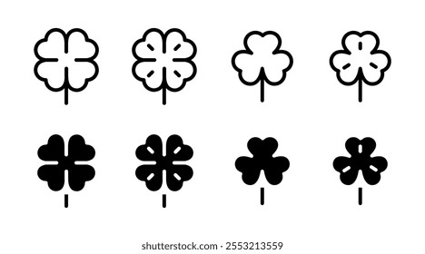 Clover set icons. Linear and silhouette style. Vector icons.