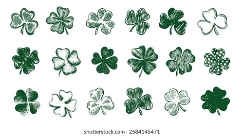 Clover set on white. Patrick's day. Hand drawn illustration.