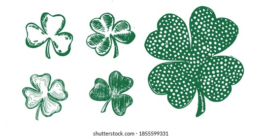 Clover set. Patrick's day. Hand drawn illustration.	
