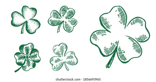 Clover set. Patrick's day. Hand drawn illustration.	
