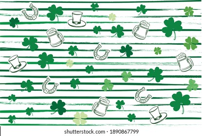 Clover set. Patrick's Day set, Hand drawn style.	