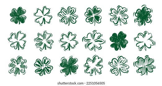 Clover set, Patricks Day, hand drawn illustrations.	