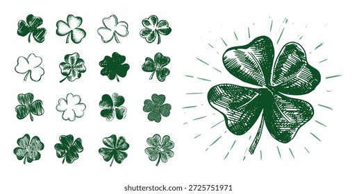 Clover set. Patrick's day. Hand drawn illustration.	