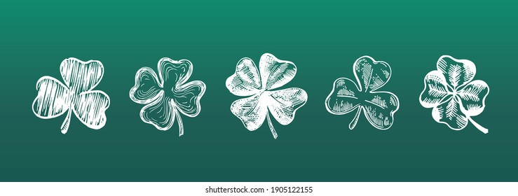 Clover set, Patrick's day. Hand-drawn style. Vector illustration.
