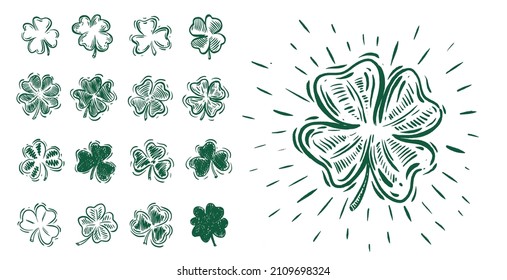 Clover set, Patrick's day. Hand-drawn illustration.	