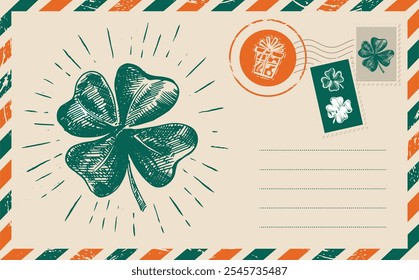  Clover set. Patrick's day. Postcard, mail, hand drawn illustration.