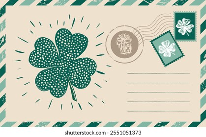 Clover set. Patrick's day. Postcard, mail, hand drawn illustration.