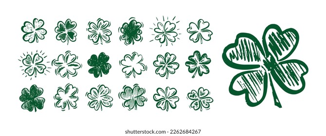 Clover set, Saint Patricks Day, hand drawn illustrations.