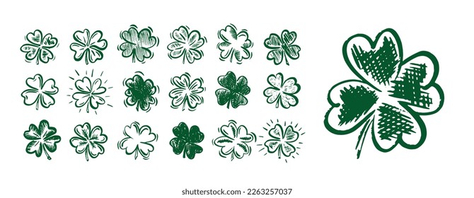 Clover set, Saint Patricks Day, hand drawn illustrations.