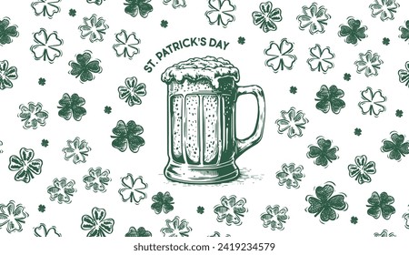 Clover set, Saint Patricks Day, hand drawn illustrations.	