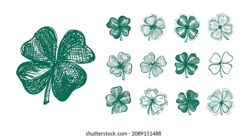Kleeblatt, St. Patrick's Day. Handgezeichnete Illustrationen. Vektorgrafik.	