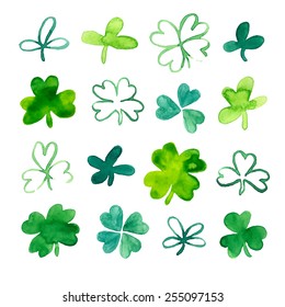 Clover set.  Watercolor vector illustration.