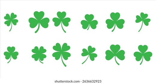 clover , shamrock, icon set silhouette vector on white background.