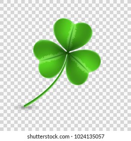 Clover of shamrock isolated on a transparent background. Happy Saint Patricks Day. Graphic object for your projects. Vector illustration. EPS 10