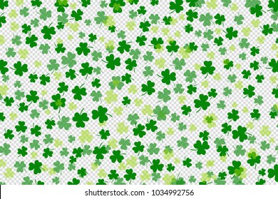 Clover Shamrock Leaf Flat Design Green Backdrop On Transparent Background Pattern Vector Illustration