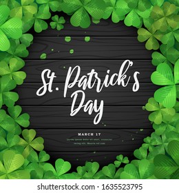 Clover shamrock leaf frame on wooden background for St. Patrick's day celebration illustration vector