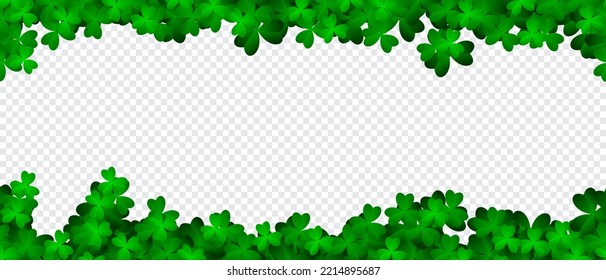 Clover shamrock leaf seamless border. Patricks Day seamless background with green clover. Vector green grass clover pattern background. Realistic green clovers. Vector illustration
