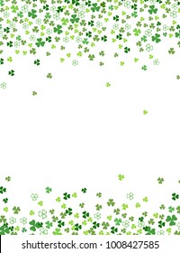 Clover shamrock leaves isolated on white background. Abstract St. Patrick's day border background with place for your text. Vector flat illustration for your greeting cards design or poster