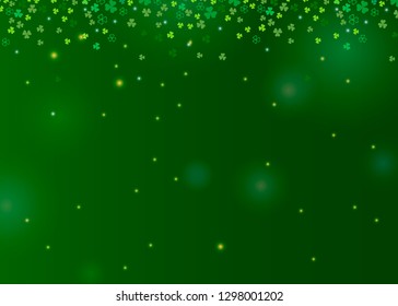 Clover shamrock leaves isolated on dark green background. Abstract St. Patrick's day border background with place for your text for your greeting cards design or poster. Vector illustration