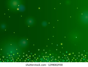 Clover shamrock leaves isolated on dark green background. Abstract St. Patrick's day border background with place for your text for your greeting cards design or poster. Vector illustration
