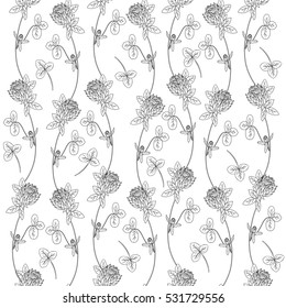 Clover, shamrock wild field flower hand drawn vector color sketch isolated on white background, Vector seamless pattern, graphic floral texture background for cosmetic, design package tea, wallpaper