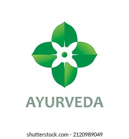 Clover shaped green leaves composition in square Vector Logo for Ayurveda, medicinal, cosmetics, alternative medicine and agriculture farming. 