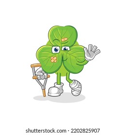 the clover sick with limping stick. cartoon mascot vector