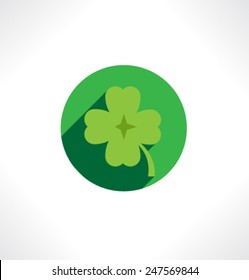 Clover sign icon. Saint Patrick symbol. Circle flat button with shadow. Modern website navigation. Vector.