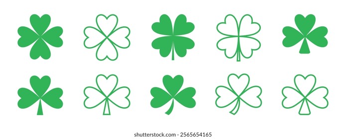 Clover sign and symbol. Four leaf clover vector icon set. Four leaf clover flower simple illustrations.