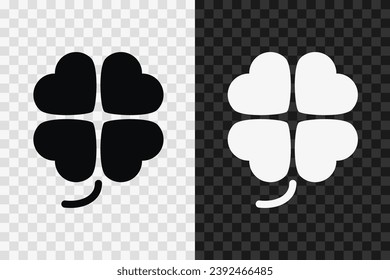 Clover silhouette icon, vector glyph sign. Quatrefoil symbol isolated on dark and light transparent backgrounds.