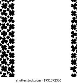 Clover. Silhouette. Seamless vertical border. Trefoil and four-leafed. Repeating vector pattern. Saint Patrick Day. A leaf that brings good luck. Isolated colorless background. Flat style. 