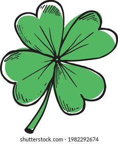 Clover sketch illustration. Hand drawn four leaf clover. Vector illustration, isolated on white background.