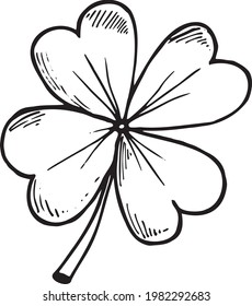 Clover sketch illustration. Hand drawn four leaf clover. Vector illustration, isolated on white background.