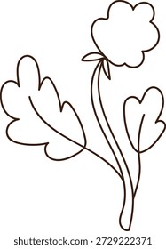 Primavera de trevo com três folhas arredondadas e caule desenhado em linhas de contorno limpo. Símbolo de sorte, natureza e crescimento para temas ecológicos e marca de primavera. Ilustração de vetor de desenhos animados.
