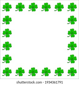 Clover square frame. Four leaf shamrock border with copy space. Vector empty background isolated on white.