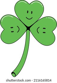 Clover for St. Patrick's Day. Cartoon Three leaf clover icon with cute faces. Vector Illustration concept.