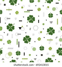 Clover. St. Patrick's Day. Cute vector seamless pattern with clover leaves. All elements are  hidden under mask. Pattern are not cropped and can be edited.