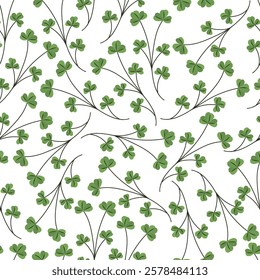 Clover, St. Patrick's Day seamless pattern. Vector clipart, illustration with isolated background.