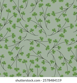 Clover, St. Patrick's Day seamless pattern. Vector clipart, illustration with isolated background.