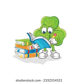 the clover studying mascot. cartoon vector